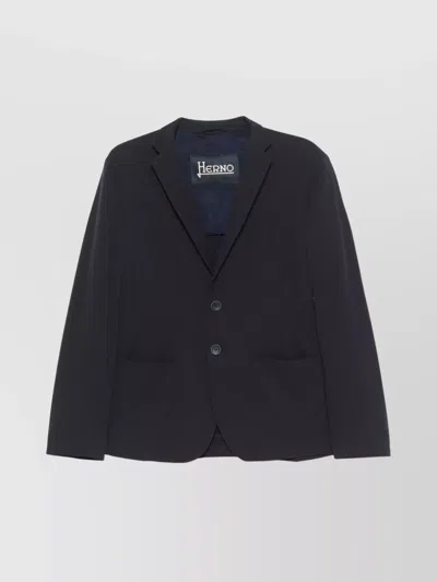 Herno Tailored Single-breasted Jacket With Notched Lapels In Blue
