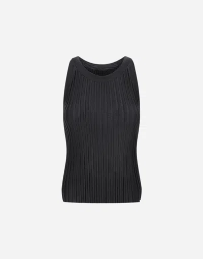 Herno Tank Top In Shiny Viscose Rib In Black