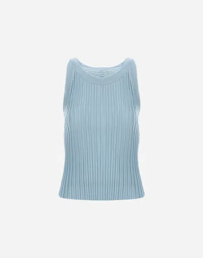 Herno Tank Top In Shiny Viscose Rib In Light Blue