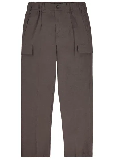 Herno Tapered-leg Shell Cargo Trousers In Dark Brown