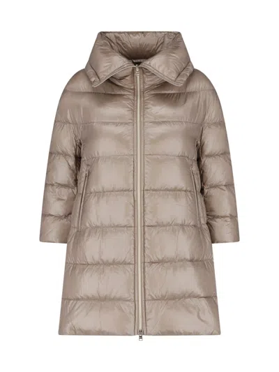 Herno Taupe Cleofe Zip-up Fabric Puffer Jacket In Neutral