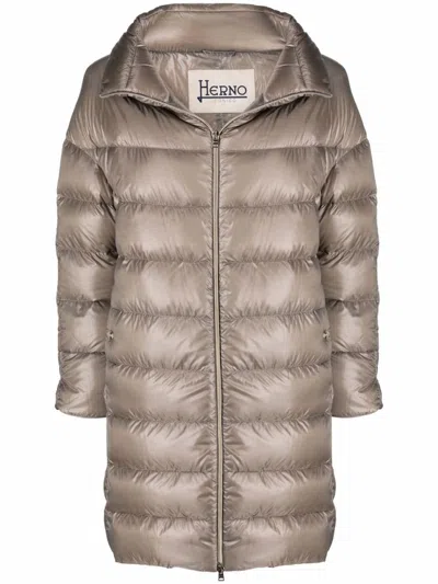 HERNO TAUPE DOWN-FEATHER MID-LENGTH COAT