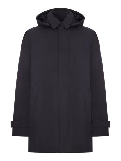 Herno Water-repellent Hooded Windbreaker Jacket In Nylon With Rear Vent In Black