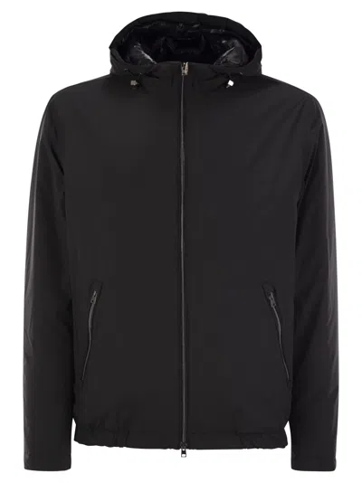 HERNO HERNO TECHNICAL FABRIC BOMBER JACKET WITH HOOD