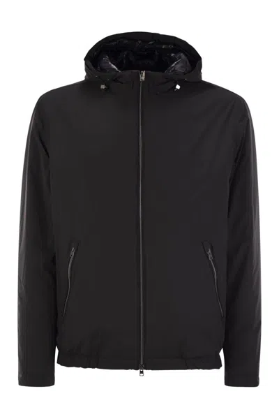 HERNO HERNO TECHNICAL FABRIC BOMBER JACKET WITH HOOD
