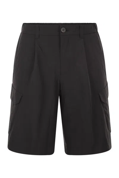 Herno Technical Fabric Cargo Bermuda Shorts In Black