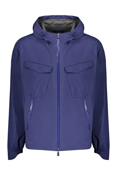 Herno Technical Fabric Hooded Jacket In Blue
