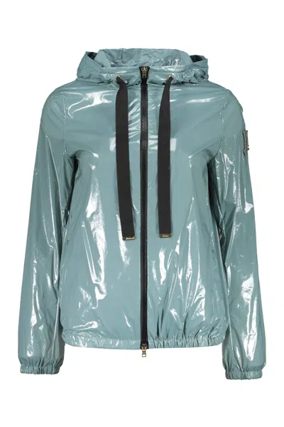 Herno Technical Fabric Hooded Jacket In Turquoise