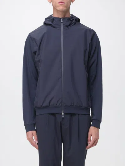 Herno Technical Fabric Hooded Windbreaker Jacket With Zip Closure In Blue
