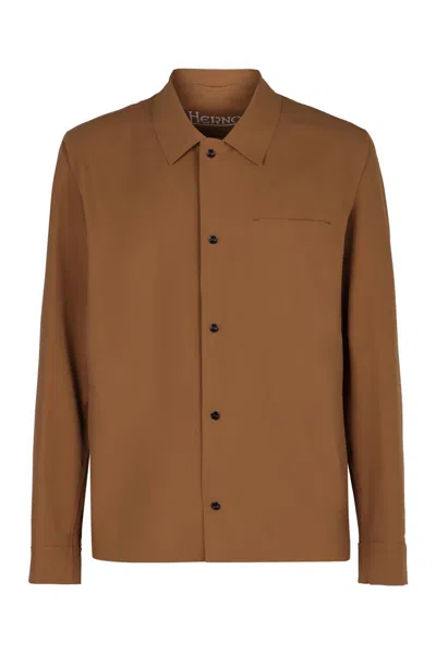 Herno Technical Fabric Overshirt In Brown