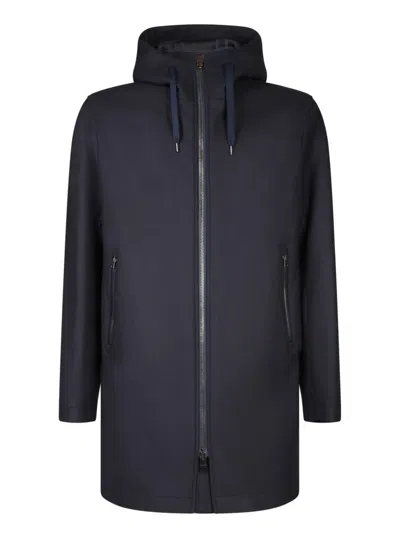 Herno Long Scuba Jacket With Hood And Side Zip Pockets In Black