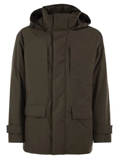 Herno Technical Hooded Padded Parka In Brown