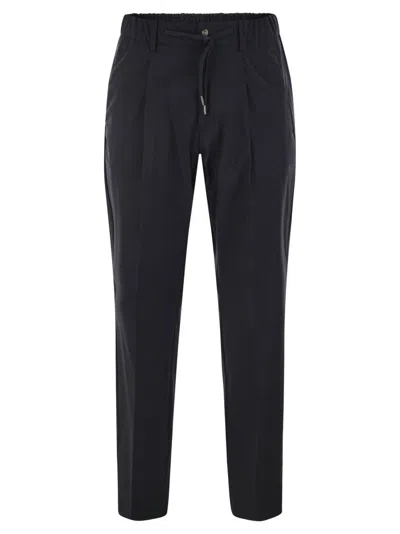 Herno Technical Hyperfine Wool Trousers With Water-repellent Finish In Blue