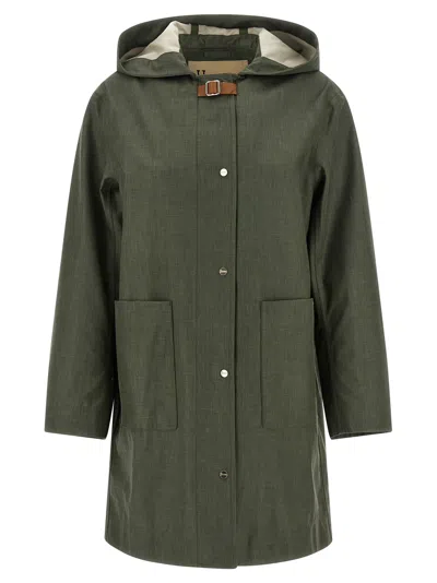 Herno Technical Linen Blend Raincoat In Olive Green