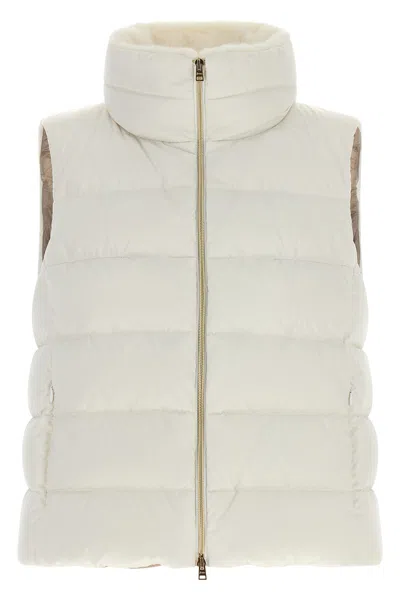Herno Technical Satin Vest Padded High Collar In White