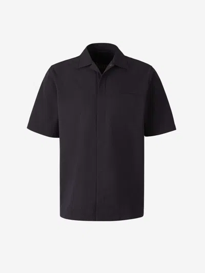 Herno Lapel Short-sleeved Shirt In Navy Blue