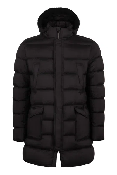 Herno Techno Fabric Long Down Jacket In Black