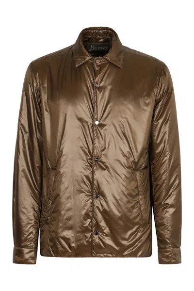 Herno Techno Fabric Padded Jacket In Brown