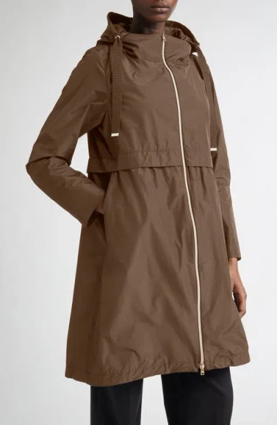 Herno Techno Taffeta A-line Parka In Brown