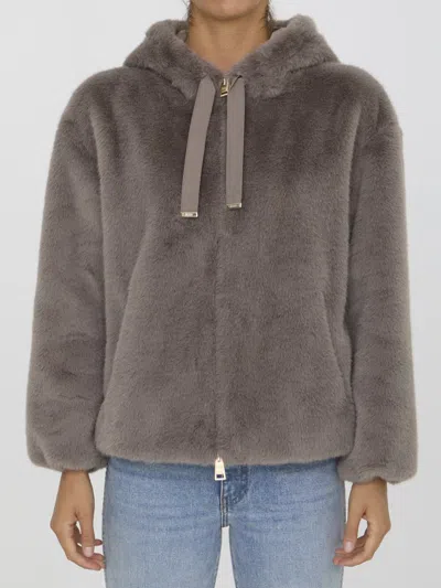 Herno Faux Fur Bomber Jacket In Beige