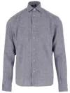 Herno Textured Grey Linen Shirt With Classic Collar In Grey