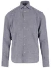 Herno Textured Grey Linen Shirt With Classic Collar