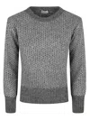 Herno Textured Knit Sweater With Sequined Detail And Classic Crew Neckline In Gray