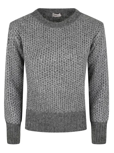 HERNO TEXTURED KNIT SWEATER WITH SEQUINED DETAIL AND CLASSIC CREW NECKLINE