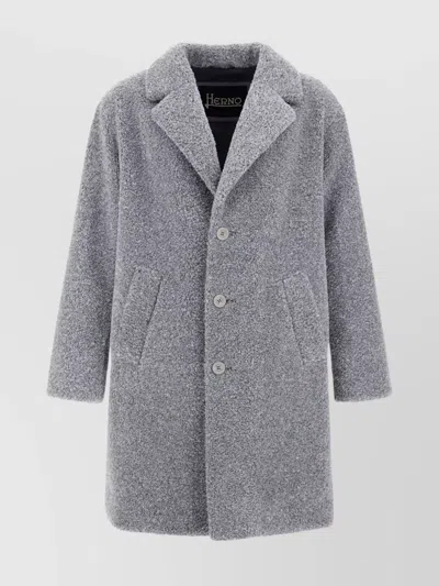Herno Textured Mohair Wool Single Breasted Coat In Black