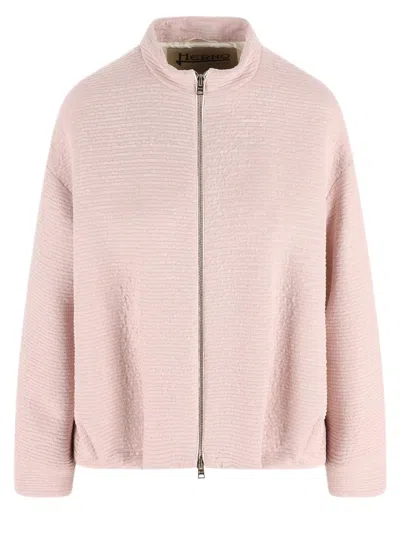 Herno Textured Sequin Bomber Jacket With Boxy Silhouette In Pink