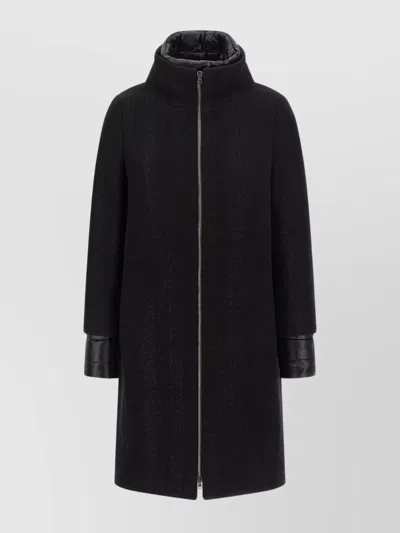 Herno Textured Wool Coat High Collar In Black