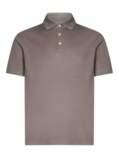 Herno Three-button Polo Shirt In Taupe Grey Cotton In Neutral