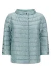 Herno Three-quarter Sleeves Light Blue Down Jacket In Green