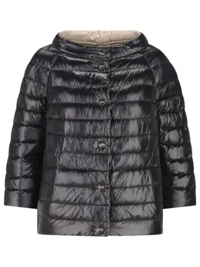 Herno Three-quarter Sleeve Quilted Down Jacket In Black