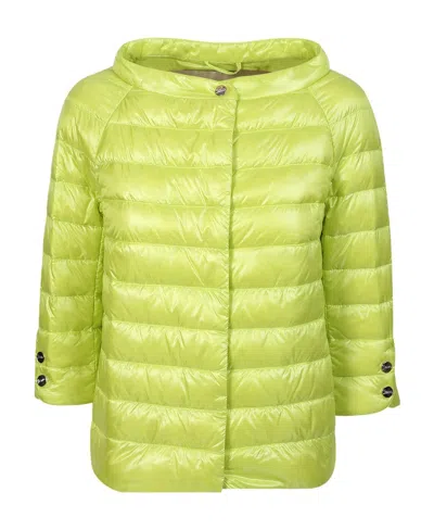 Herno Three-quarter Sleeved Quilted Padded Jacket In Green