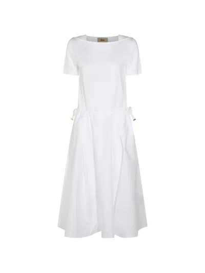 Herno Mixed Media Drawcord Waist Dress In White