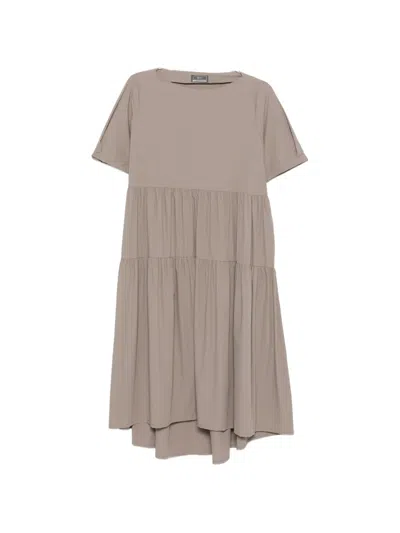 Herno Tiered Short-sleeve Midi Dress In Brown