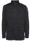 Herno Navy Linen Jacket With Classic Collar And Buttoned Cuffs In Blue