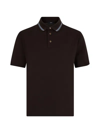 Herno Tipped-collar Polo Shirt In Brown