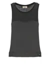 Herno Glam Knit Effect Satin Tank Top In Black