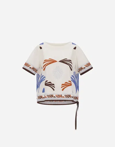 Herno Graphic Print T Shirt Round Neck Tie In White