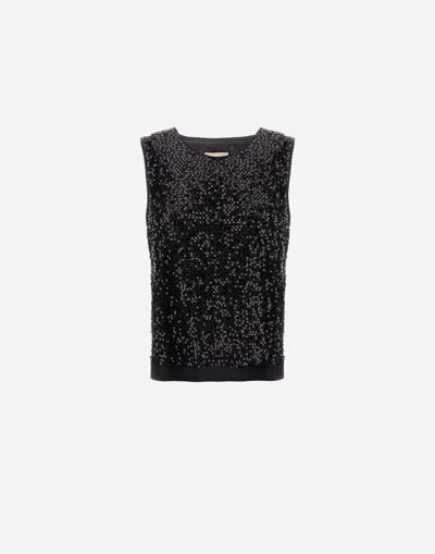 Herno Top In Sequin Mesh And Structured Nylon In Black