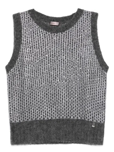 Herno Textured Knit Sweater In Alpaca Blend In Gray