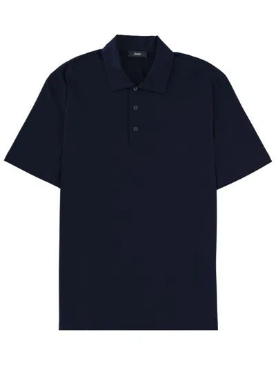 Herno Traditional Collar Deep Navy Polo Shirt In Blue