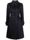 Herno Waist Belted Double-breasted Long Coat In Blue