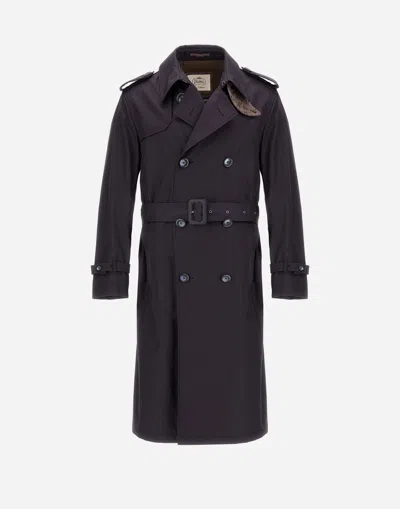 Herno Trench Coat In Delon And Monogram In Blu Navy