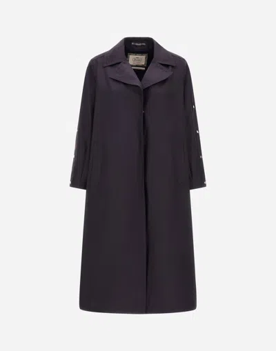 Herno Trench Coat In Delon And Monogram Lurex In Blu Navy