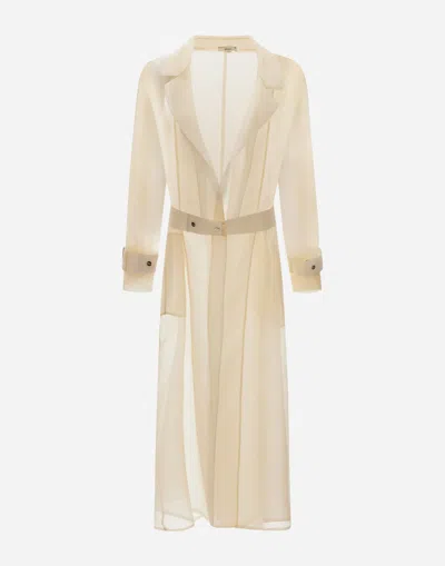 Herno Trench Coat In Mulberry Silk Organza In Neutral