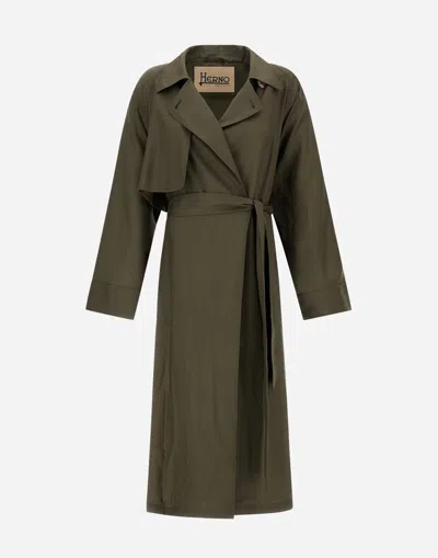 Herno Trench Coat In Tropical Wool In Green