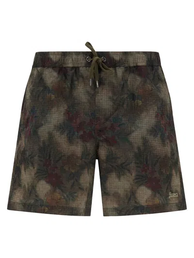 Herno Badeboxershorts Aus Tropical Pattern Ripstop In Black